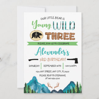 Invitación Cumpleaños de nuestro pequeño oso joven, salvaje y