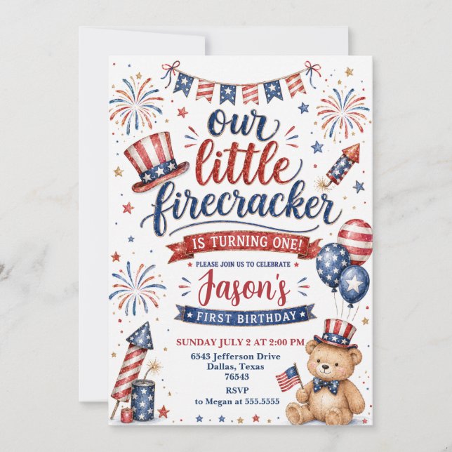 Invitación Cumpleaños de nuestro pequeño petardo (Anverso)