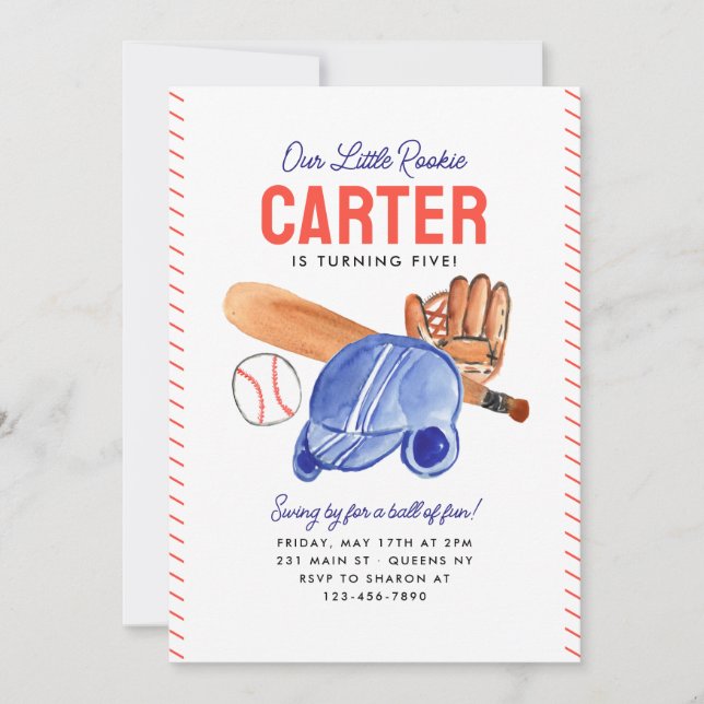 Invitación Cumpleaños de nuestro Pequeño Rookie Helmet Bat Ba (Anverso)