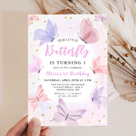 Invitación Cumpleaños de nuestros Chicas rosados de mariposa