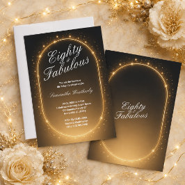 Invitación Cumpleaños de ochenta años con brillo dorado y fab