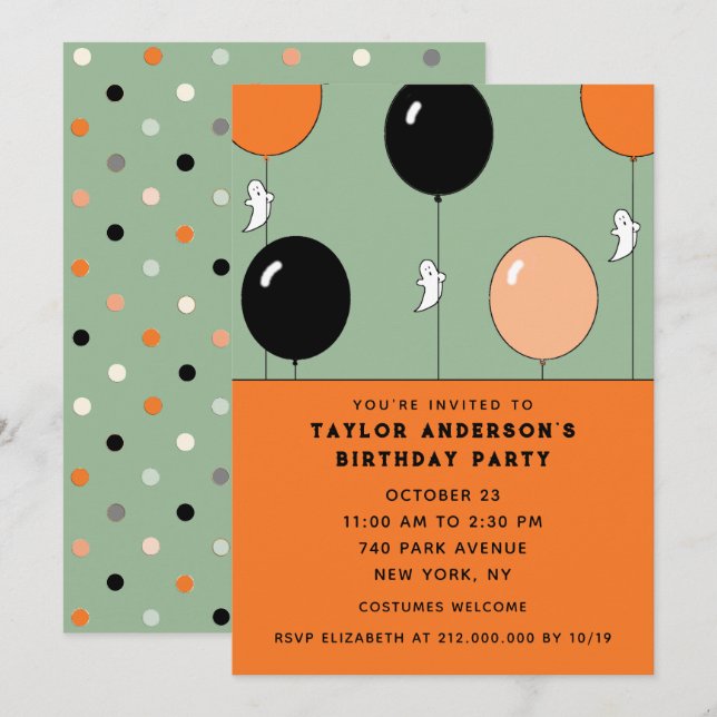 Invitación Cumpleaños de octubre de Halloween (Anverso / Reverso)