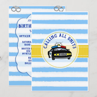 Invitación Cumpleaños de Oficial de Policía Azul y Oro