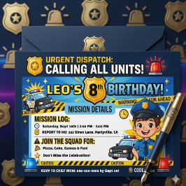 Invitación Cumpleaños de Oficial de Policía Moderno Llamando 