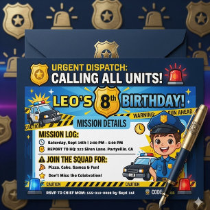 Invitación Cumpleaños de Oficial de Policía Moderno Llamando