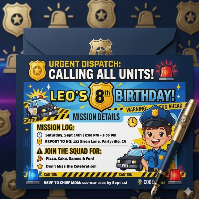 Invitación Cumpleaños de Oficial de Policía Moderno Llamando  (Subido por el creador)