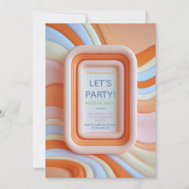 Invitación Cumpleaños de Ola Azul y Melocotón Gomoso Retro
