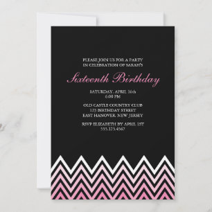 Invitación Cumpleaños de Ombre Rosado Chevrons