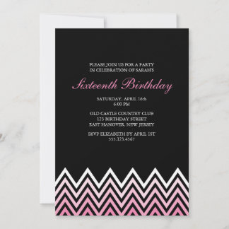 Invitación Cumpleaños de Ombre Rosado Chevrons