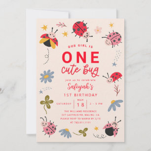 Invitación Cumpleaños de One Cute Bug Ladybug Girl 1