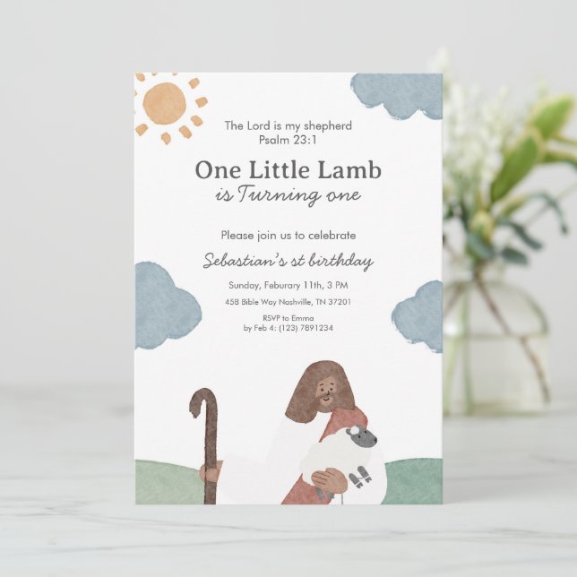 Invitación Cumpleaños de One Little Lamb Salmo 23 (Anverso de pie)