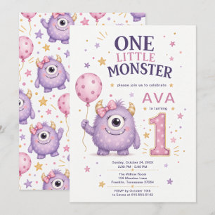 Invitación Cumpleaños de One Little Monster Girl 1