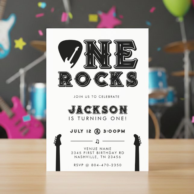 Invitación Cumpleaños de One Rocks Guitar Pick 1er año (One Rocks Guitar Pick 1st Birthday Party Invitation
)