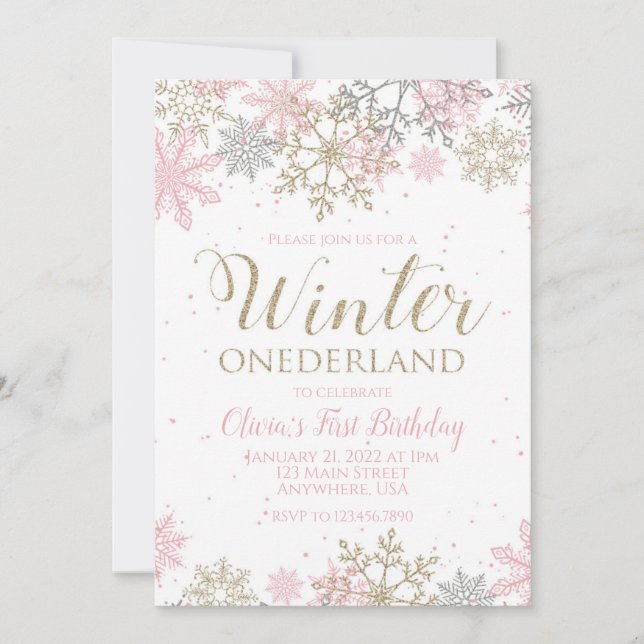 Invitación Cumpleaños de Onederland de Invierno copo de nieve (Anverso)