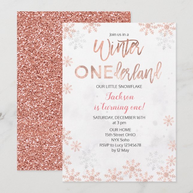 Invitación Cumpleaños de Onederland del invierno blanco el (Anverso / Reverso)