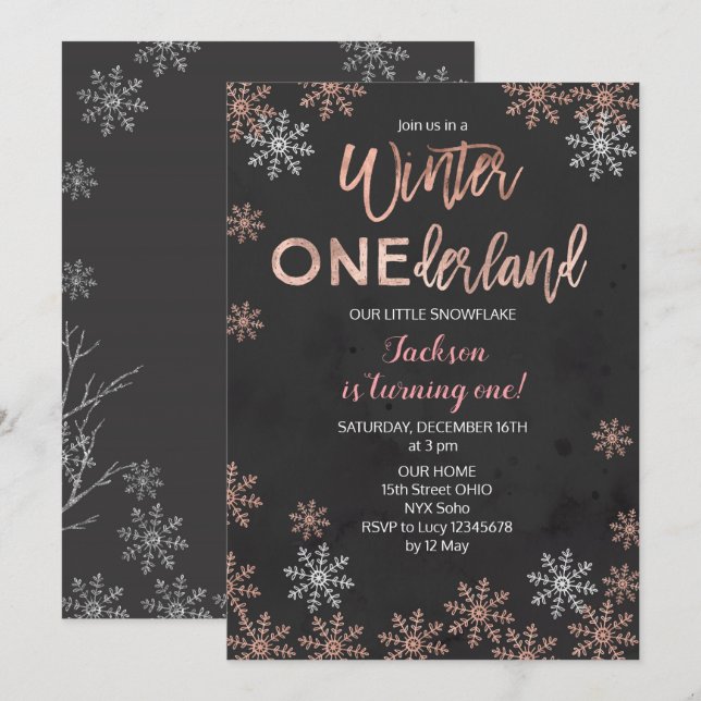 Invitación Cumpleaños de Onederland del invierno color de (Anverso / Reverso)
