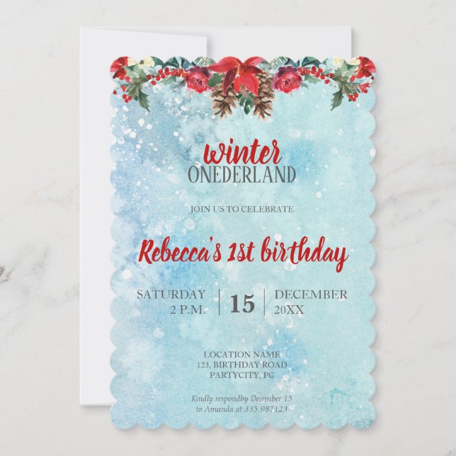 Invitación Cumpleaños de ONEderland del invierno floral de la (Anverso)