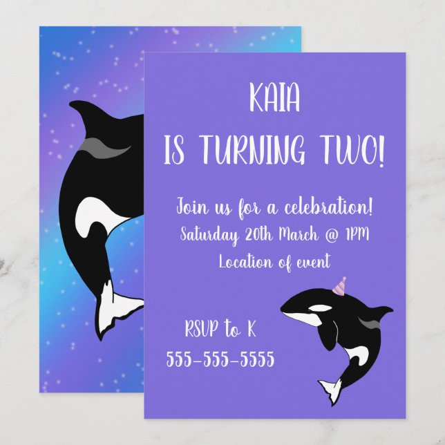 Invitación Cumpleaños de Orca (Anverso / Reverso)