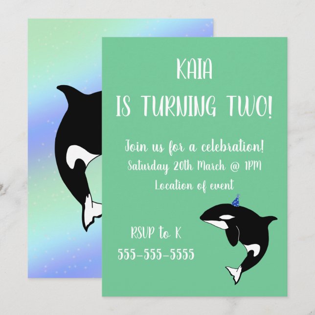 Invitación Cumpleaños de Orca (Anverso / Reverso)