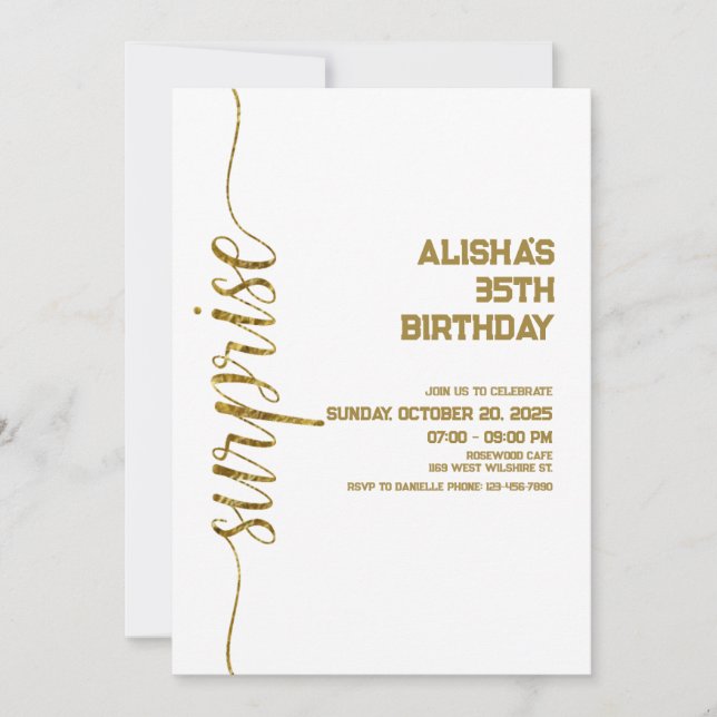 Invitación cumpleaños de oro minimalista (Anverso)