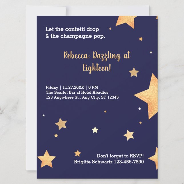 Invitación Cumpleaños de oro moderno (Anverso)