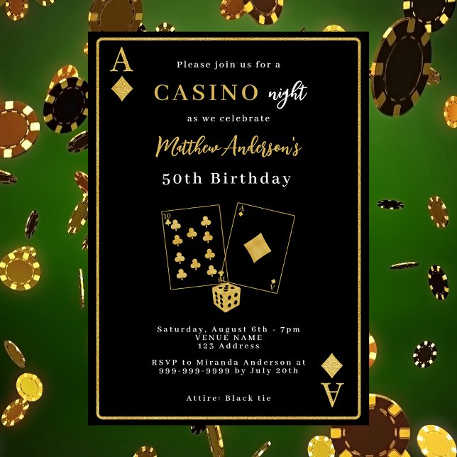 Invitación cumpleaños de oro negro de la noche del casino (Subido por el creador)