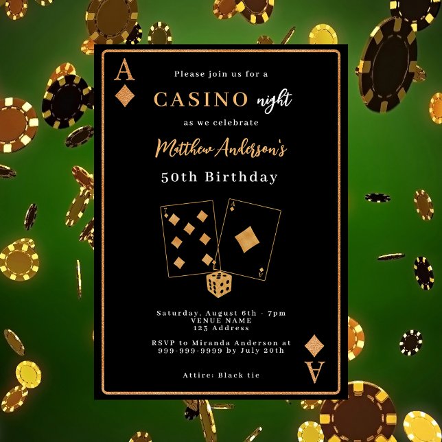 Invitación cumpleaños de oro negro de la noche del casino (Subido por el creador)