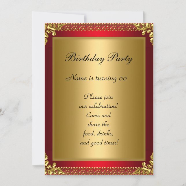 Invitación Cumpleaños de oro rojo número 50 (Anverso)