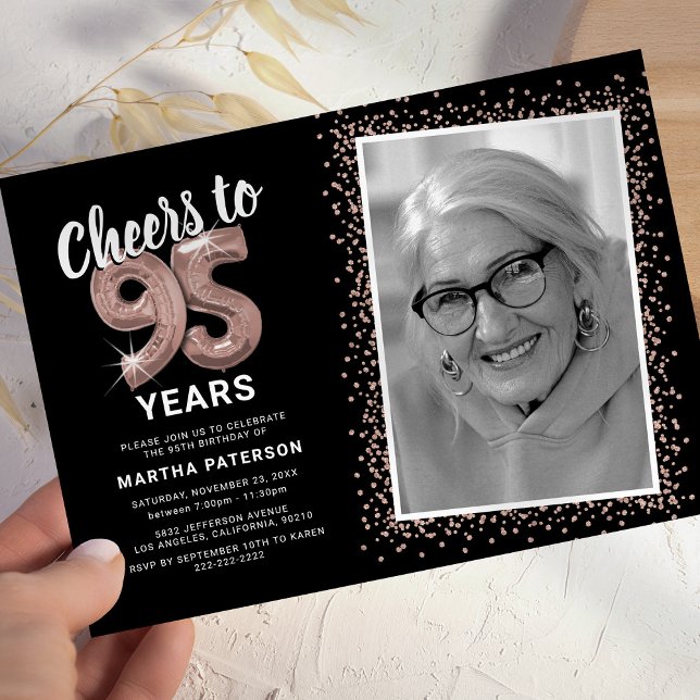 Invitación Cumpleaños de oro rosa Cheers a 95 años (Subido por el creador)