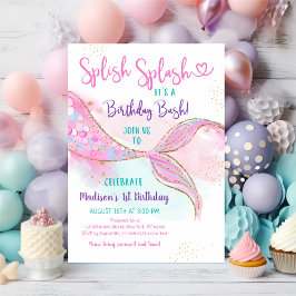 Invitación Cumpleaños de Oro Rosa de Sirvienta Splish Splash