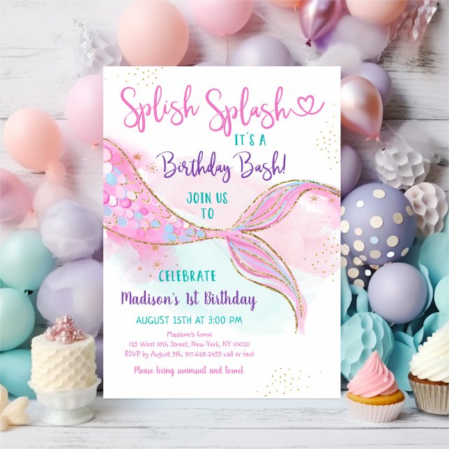 Invitación Cumpleaños de Oro Rosa de Sirvienta Splish Splash (Subido por el creador)