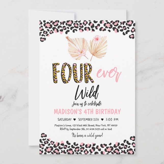 Invitación Cumpleaños de oro rosado de leopardo de la histori (Anverso)