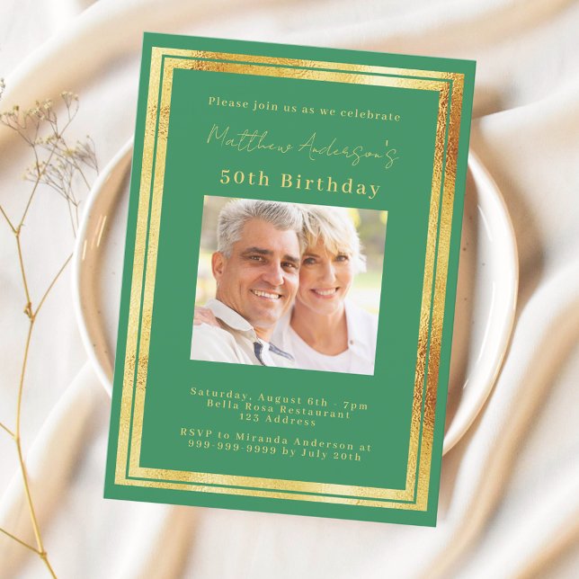 Invitación cumpleaños de oro verde esmeralda (Subido por el creador)
