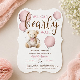 Invitación Cumpleaños de Osito con Globo Rosa