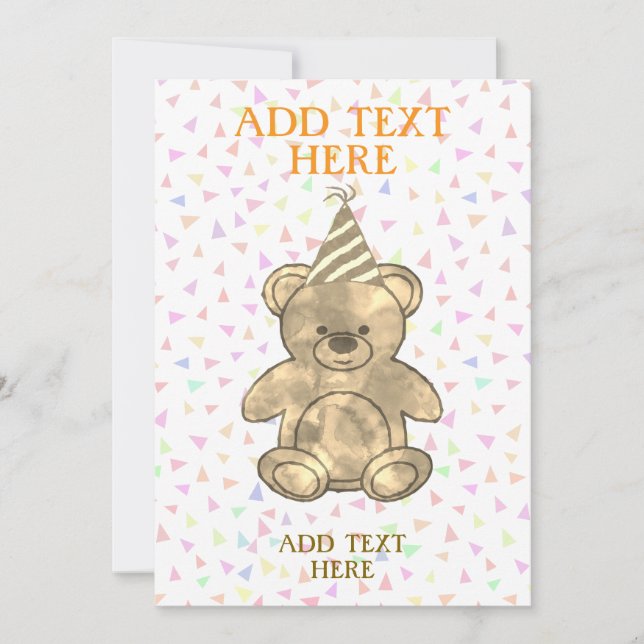 Invitación Cumpleaños de osito de acuarela lindo (Anverso)