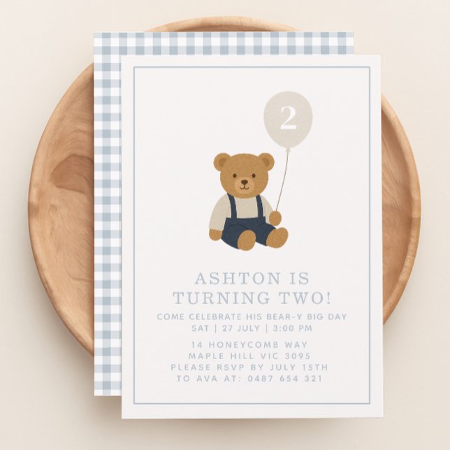 Invitación Cumpleaños de osito de gingham (Subido por el creador)