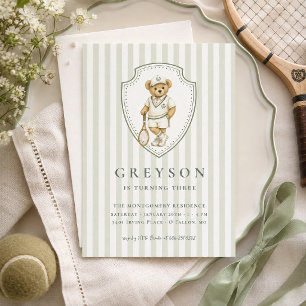 Invitación Cumpleaños de osito de peluche de tenis elegante