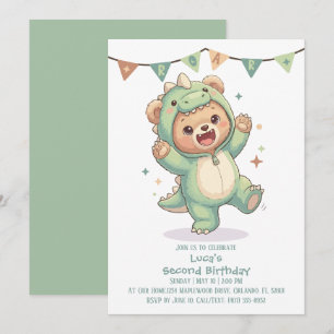 Invitación Cumpleaños de osito de peluche dinosaurio número 2