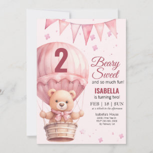 Invitación Cumpleaños de osito de peluche globo aerostático d