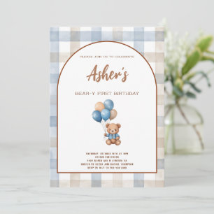 Invitación Cumpleaños de osito marrón y azul