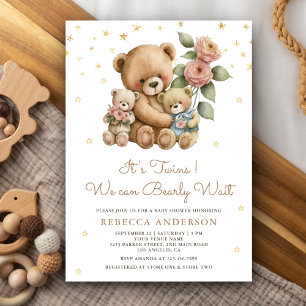 Invitación Cumpleaños de Ositos Gemelos Mamá y Bebé Ositos de