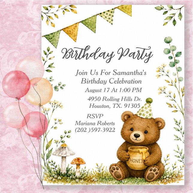 Invitación Cumpleaños de Oso Animal Género Neutral (Subido por el creador)