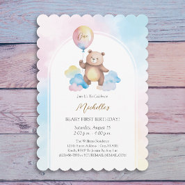 Invitación Cumpleaños de oso de peluche con globos en nubes m