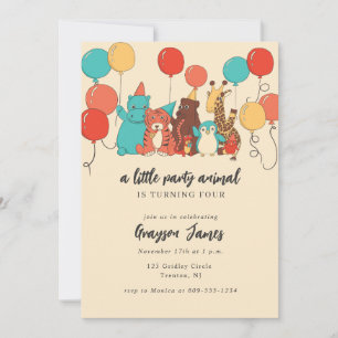Invitación Cumpleaños de Oso, Jirafa, Tigre, Pequeño Animal d
