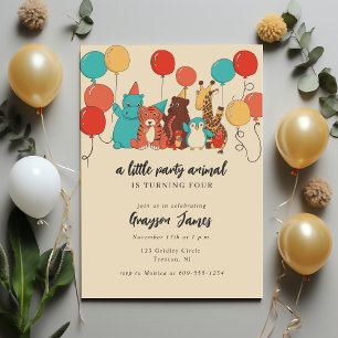 Invitación Cumpleaños de Oso, Jirafa, Tigre, Pequeño Animal d