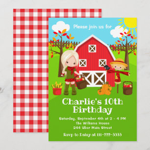 Invitación Cumpleaños de otoño en el corral de la granja Niña