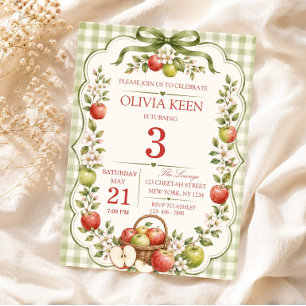 Invitación Cumpleaños de otoño en el manzano de gingham verde