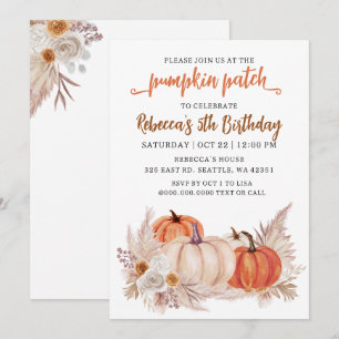 Invitación Cumpleaños de Otoño Parche de Calabaza Naranja Pam