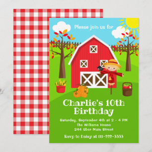 Invitación Cumpleaños de otoño rojo granero
