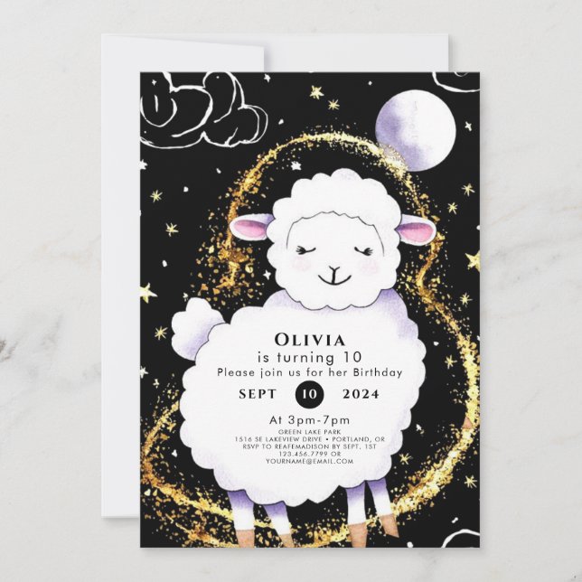 Invitación Cumpleaños de Ovejas de Niños Adorables (Anverso)